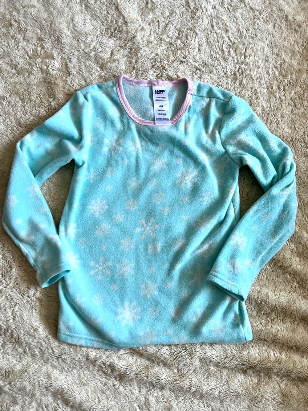 LANDS END Girl's Fleece Long Sleeve Pajama Top Size 7/8
